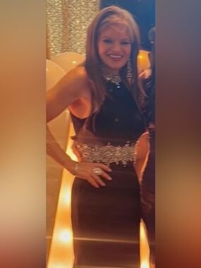 Rhinestone Hourglass Prom Dress Maxi Gown Black Y2K Glam Hollywood Fits 4 Train
